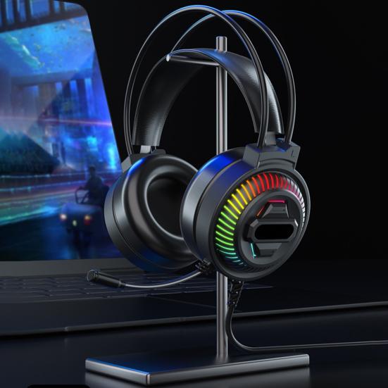 PSH-400 Wired Headphone Luminous Noise Reduction 3.5mm USB HiFi Stereo Gaming Headset with Microphone for Desktop