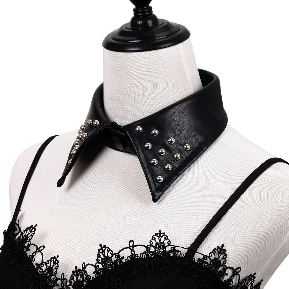 Detachable Black Leather Fake Collar Pu Punk Style Collar Cool Rivet Collar  Photo Props