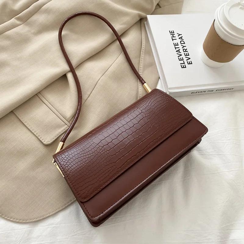 Alligator Pattern Women's Shoulder Bag Small Square Bag Flap Armpit Bag Vintage Handbag New Winter