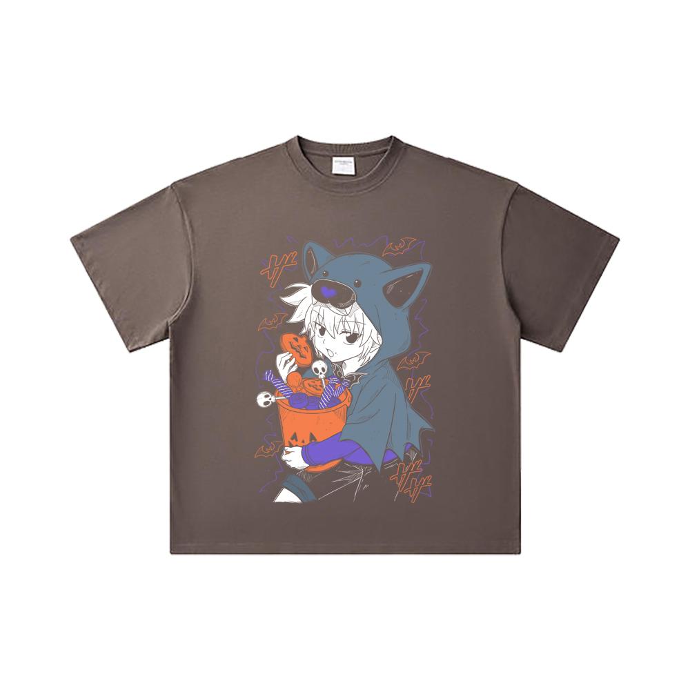 260 GSM Double Yarn 32 Count 100% Cotton HXH V10 Killua Halloween Print Unisex Heavy Cotton T Shirt