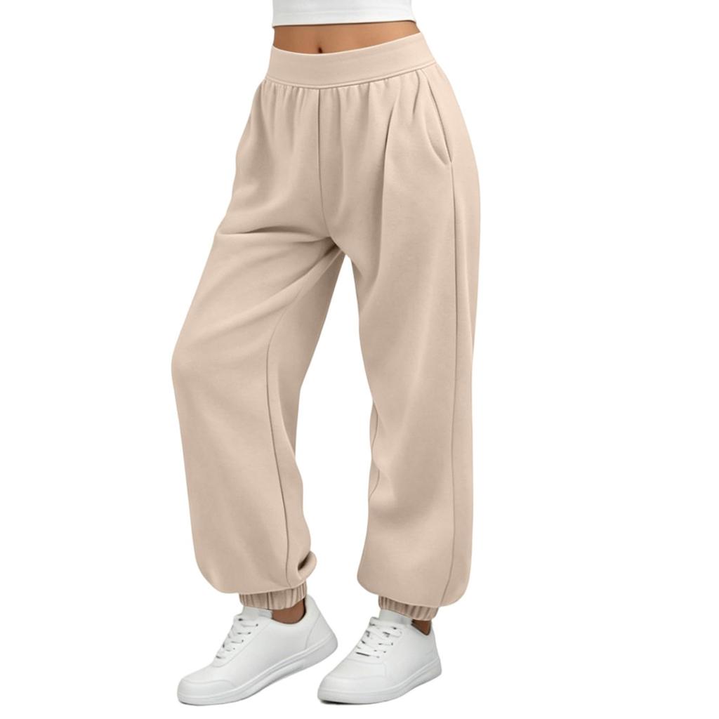 Women's Casual Color High Waist Drawstring Elastic Pants for and Activewear