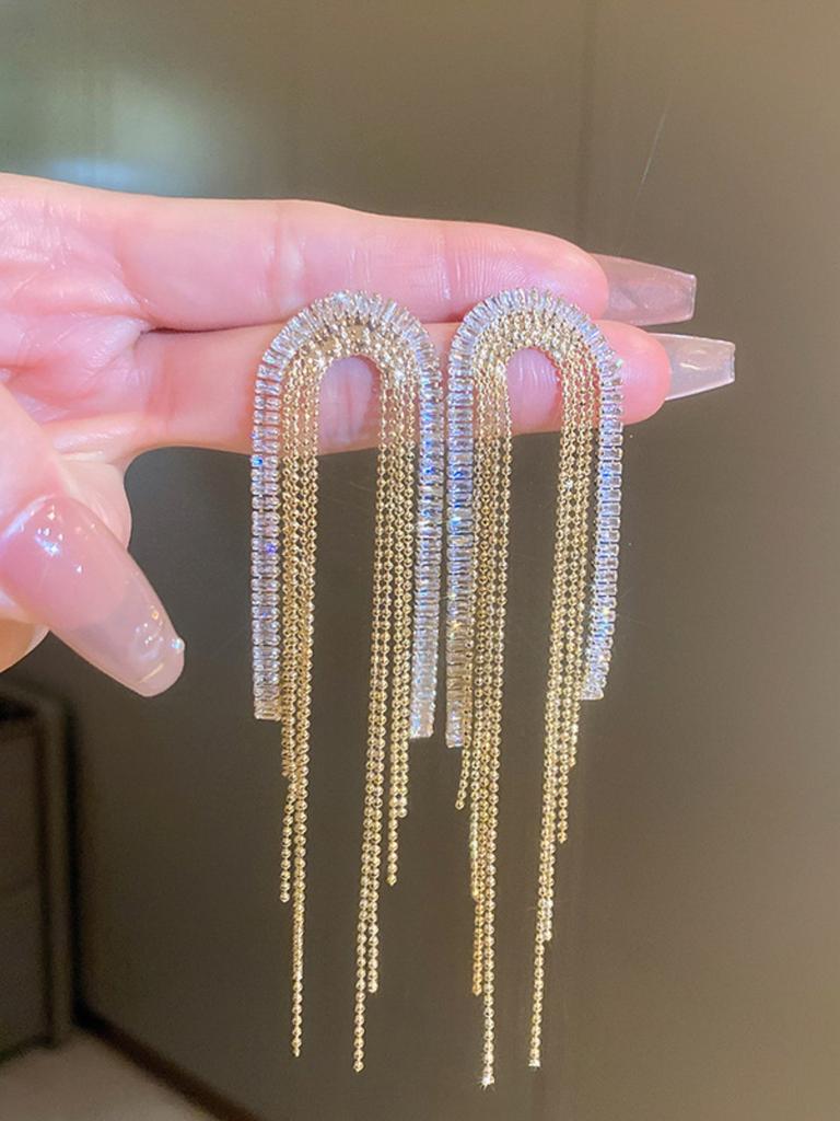 2PC Women's Fashion Trend Zircon Long Tassel Earrings for Outdoor Travel, Carnival, Party, Festival Dressing Gifts