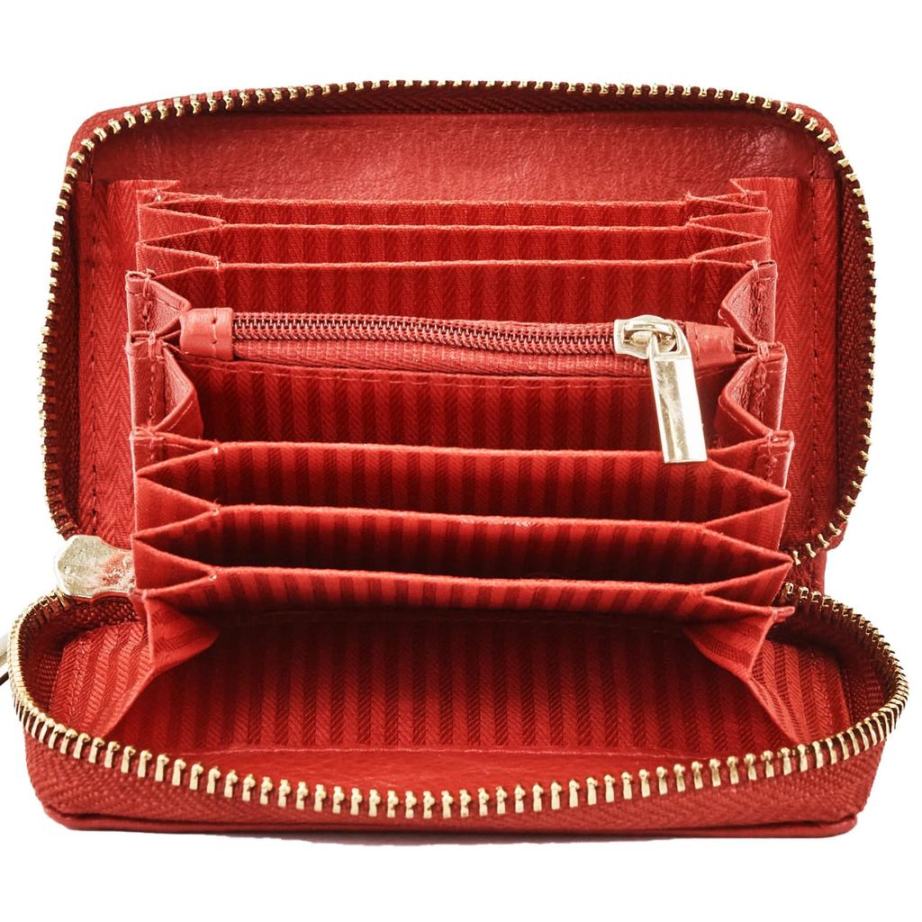 Wings Small Women' Genuine Leather Zippered Wallet Red