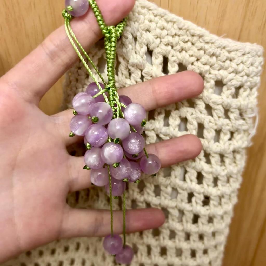 Mori Style Green To Purple Grape Woven Bag, Car, and Phone Pendant Keychain