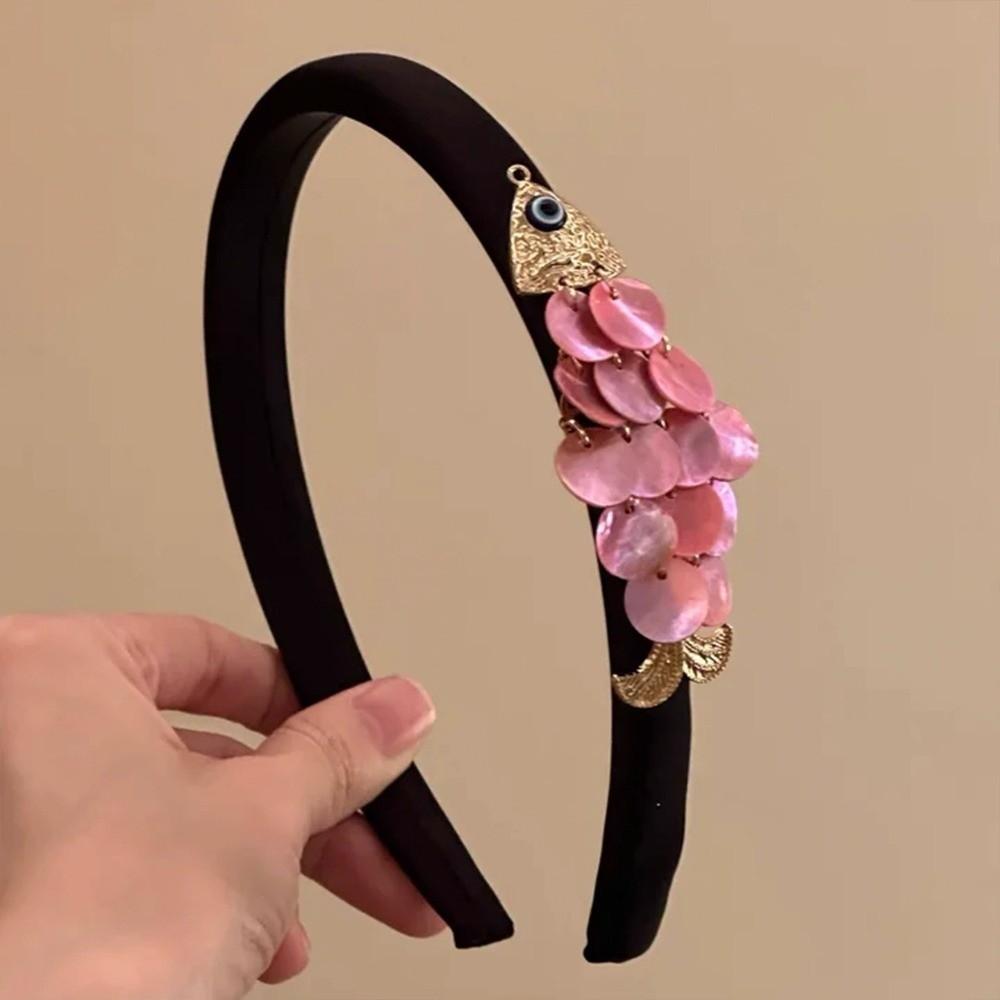 

Unique Koi Fish Hairband Vintage Faux Shell Headband Creative Sequin Headband Versatile Use розовый