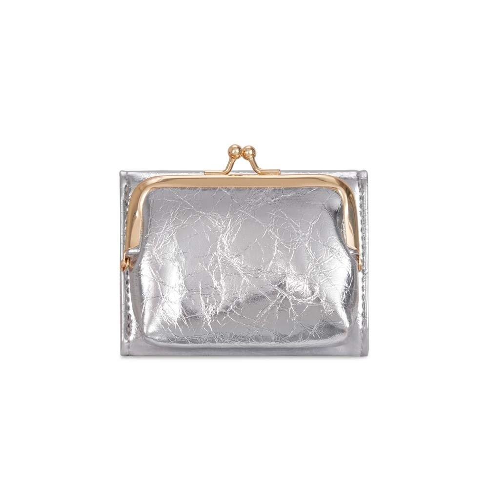 

Card Pouch Portable Kiss Lock Wallet Solid Color Polyester 2 in 1 Card Bag Short Fashion Leather Coin Purse Girls срібний