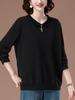 Plus Size Women's Autumn Long Sleeve Versatile Loose Turn-Down Collar T-shirt for Middle-Aged Moms