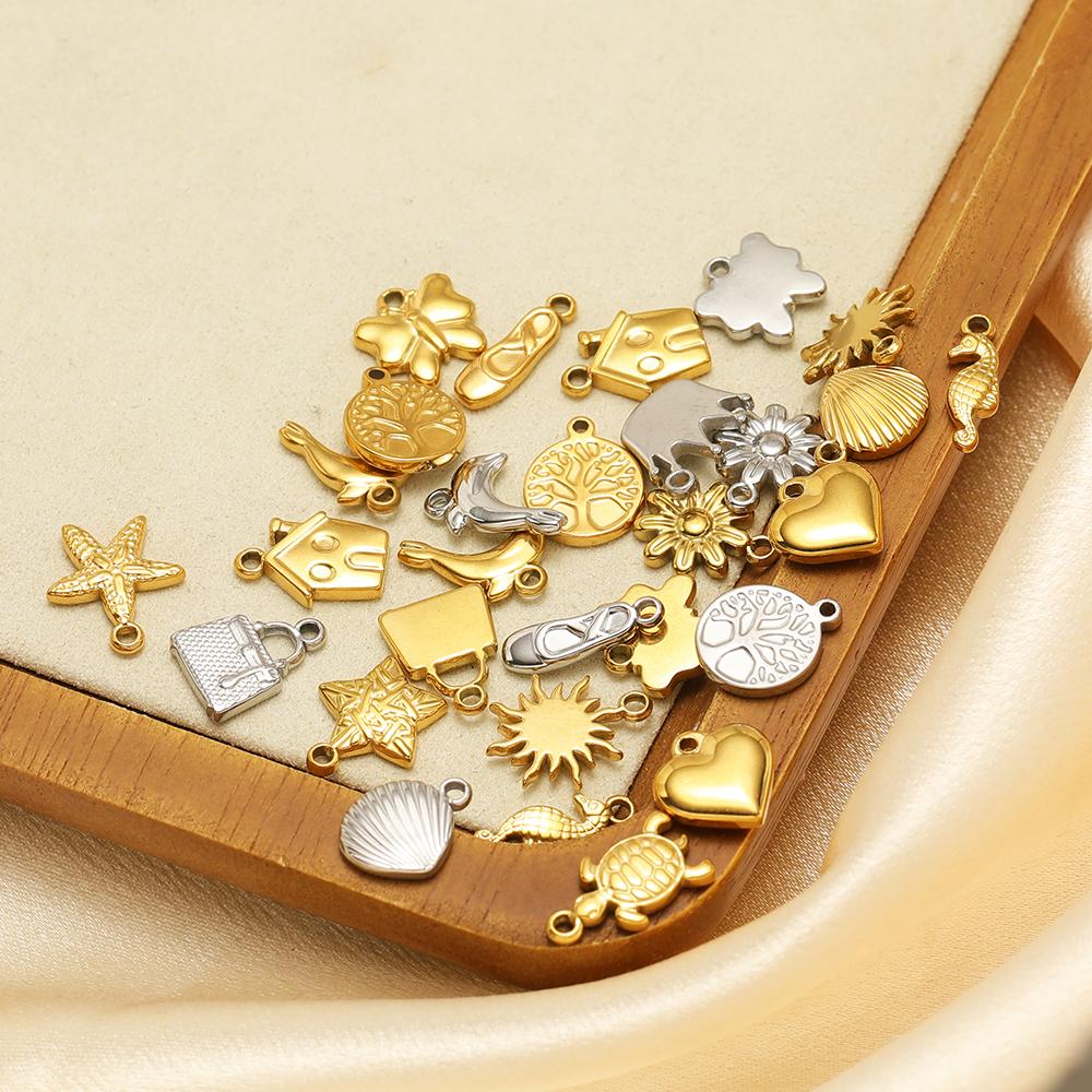 5 Stück Edelstahl Sonnenblume Delfin Haus Seepferdchen Seestern Anhänger DIY Schmuckzubehör Halsketten Armbänder Ohrringe Herstellung