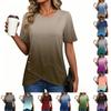 Women's Short Sleeve Crew Neck Gradient Print T Shirt Button Detail Casual Lightweight Top for Everyday Wear