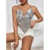 Top Argintiu cu Paiete pentru Femei, cu Gât Halter și Spate Decoltat cu Lanț, Crop Top din Plasă Strălucitoare, Bandană Top pentru Petrecere, Club, Ieșire în Oraș