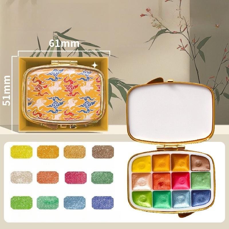 

12 Color Dynasty Series Pearlescent Mini Watercolor Pigment Portable Set High Value Art Painting Graffiti Solid Water Color 12 color set