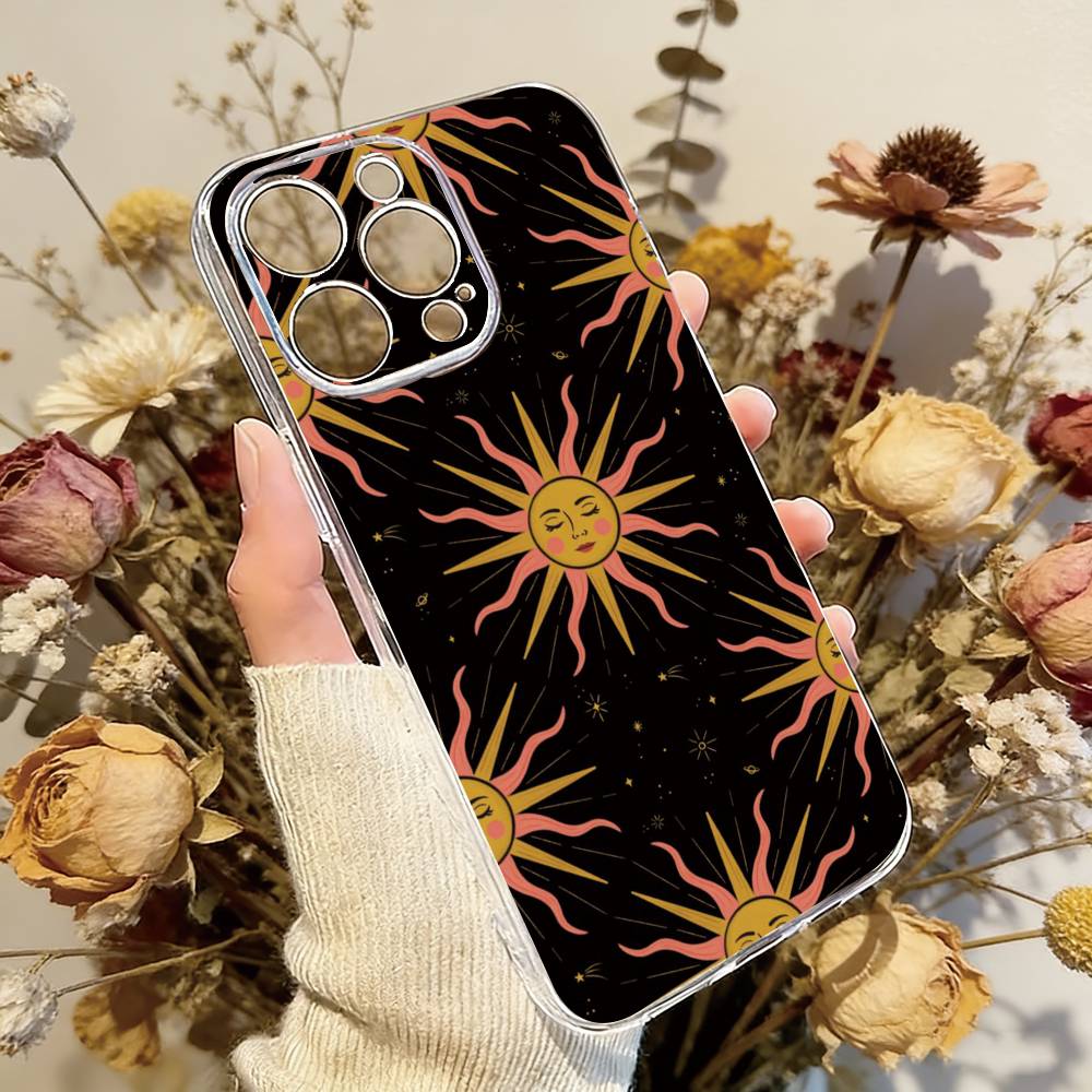 Sun Motif Phone Case Transparent Silicone Soft For iPhone 17 16 15 14 13 12 11 Mini Pro Max Plus
