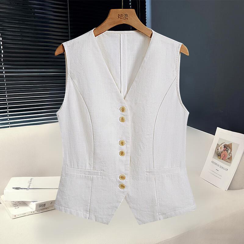 Women s V-Neck Linen Blend Vest M белый