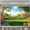 2D Plane 1 Colorful Summer Garden Scene Party Banner Suitable for Home Room and Summer-themed Occasions