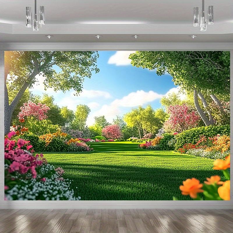 2D Plane 1 Colorful Summer Garden Scene Party Banner Suitable for Home Room and Summer-themed Occasions