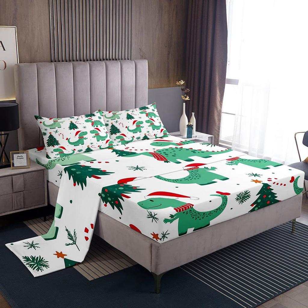 Christmas Theme Pattern Mattress Four-Piece Bedding Set Bedroom Dormitory Bedding Decoration