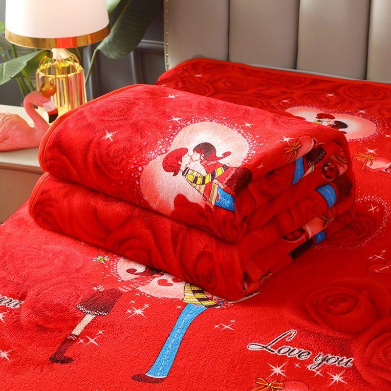 Thickened Coral Fleece Warm Plush Blanket Flannel Bed Sheet Single Piece Winter Single Double Double-sided Fleece Non Slip Cover Blanket