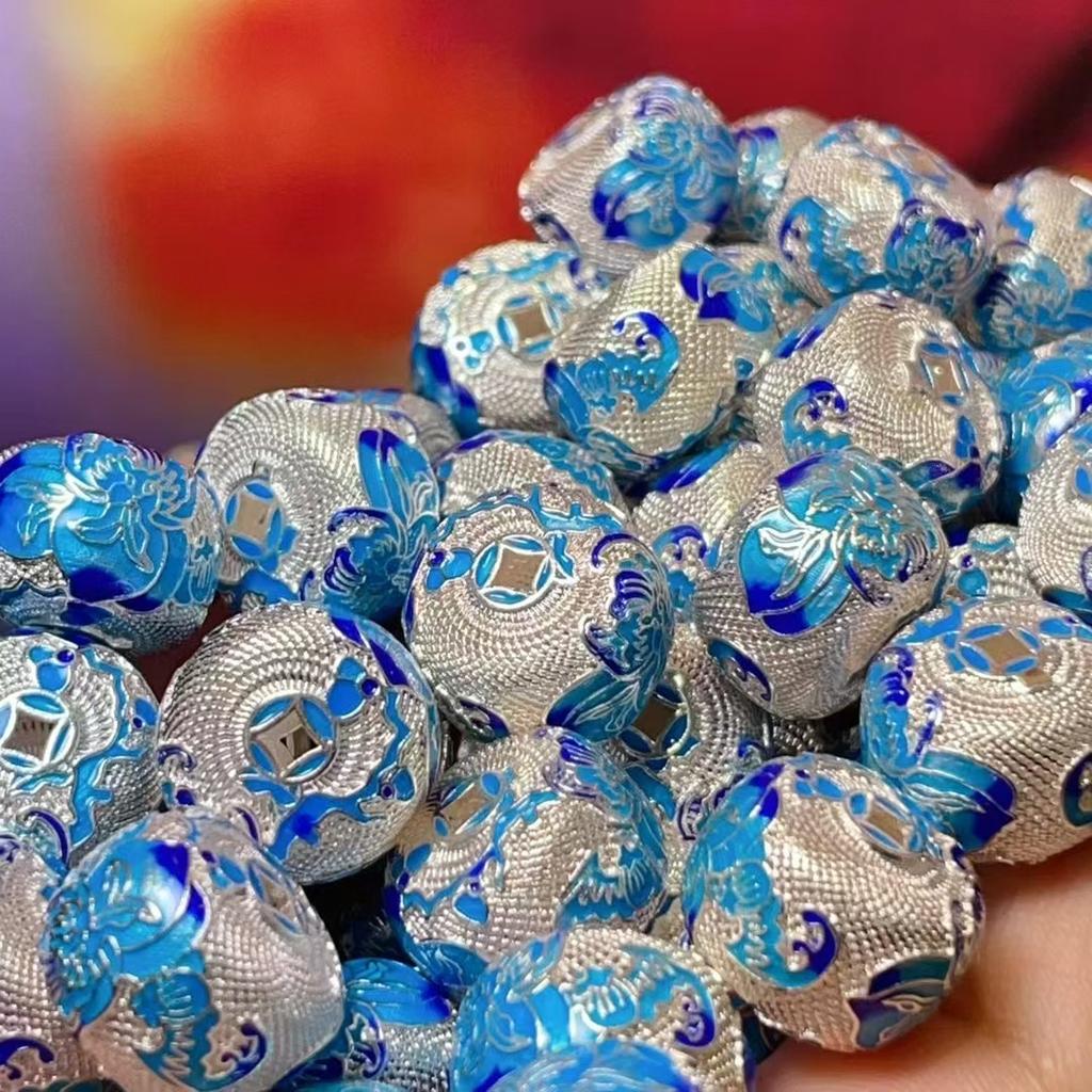 5Pcs, Vintage Cloisonné Lotus Pattern Barrel Beads, Golden/Silvery Plated DIY Jewelry Spacer Findings for Bracelet & Necklace Making 15×13mm