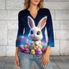 Damen 3/4 Ärmel Oberteil Saum V-Ausschnitt Sommer Freizeit T-Shirt Ostern Bedrucktes Oberteil