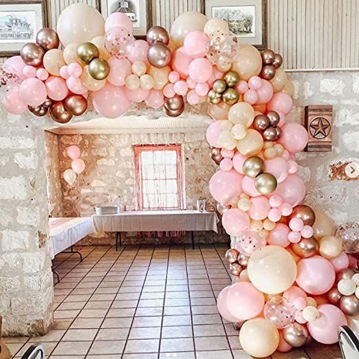 

Baby Girl Baptism Party Decoration Metal Rose Gold Balloon Maca Pink Flesh Color Balloon Garland Birthday Wedding Party