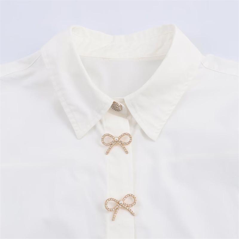Autumn 2025 Women's Jewel Button Long Sleeve Lapel Poplin Shirt