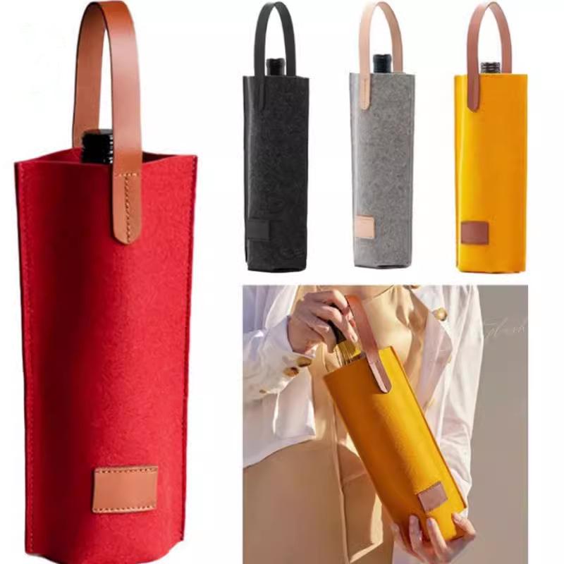 Luxury Hand-held Single Bottle Red Wine Gift Bag - Thick Non-woven Felt