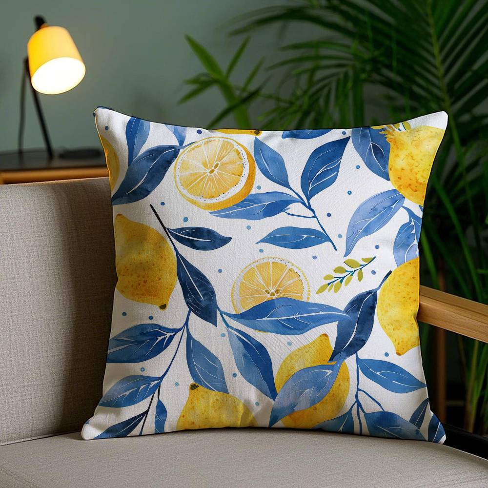 Blue toned Watercolor Lemon Pillow Case Antidustmite Invisible zipper Sofa Bed