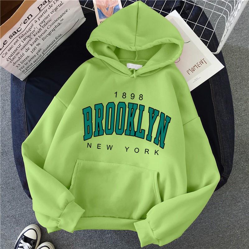 Brooklyn Print Fleece Hoodie: Autumn/Winter Loose Fit for Women & Couples