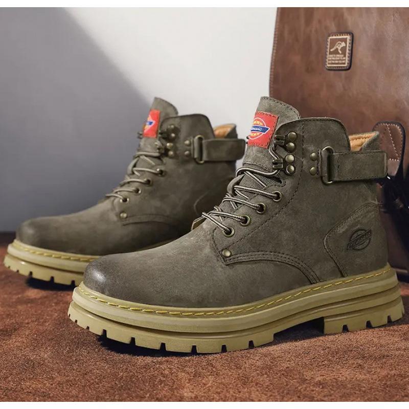 Rhubarb Boots Martin Boots Spring and Autumn Men's Leather Boots 2025 New Heightening Thick-soled Tooling Short Boots