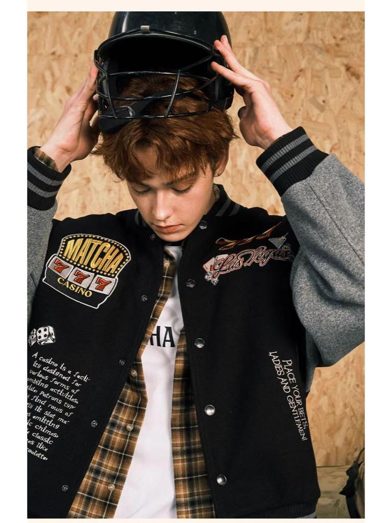 Herren Flockstickerei Bomberjacke für Herbst/Winter – Lockere Passform Amerikanischer High-Street-Stil