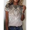 Summer Round Neck 3D Flower Print Top Fashionable Casual Short Sleeved Women's T-shirts