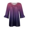 Women's Fashion Casual  Printed V-Neck Pleated Seven Minute Sleeve Ruffle Sleeve T-Shirt Plus Size Tops