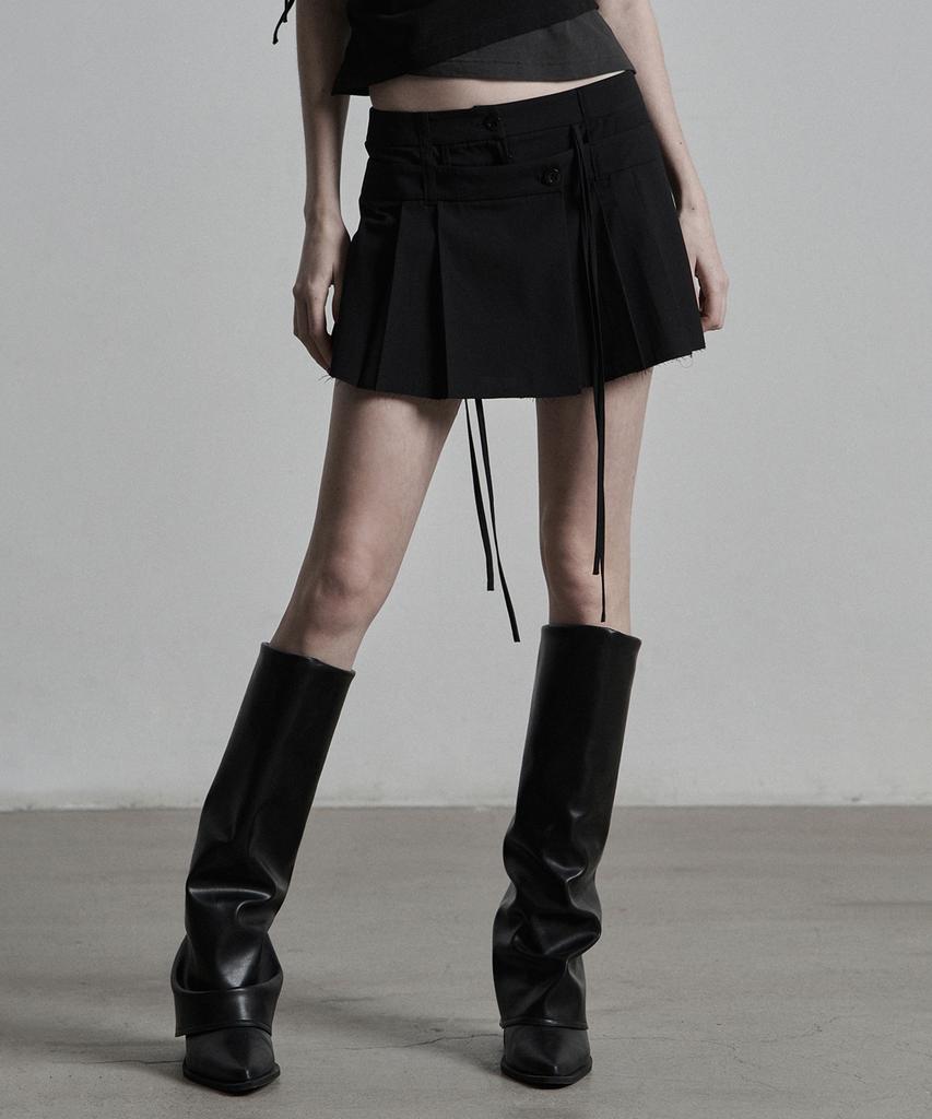 Jenyujeu Layers Double Wrap Skirt Pants - Black