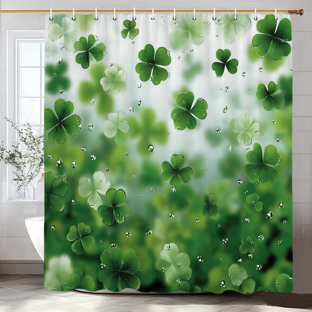 Green Leaf Plant,Clover Pattern Shower Curtain for Bathroom Modern Art Leaves Printing Decorative Shower Curtains with Hooks
