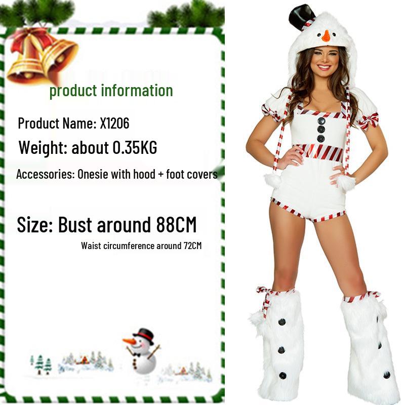 European & American Christmas Costumes: Adorable White Furry Snowman Outfits for Couples, Perfect for Holiday Parties