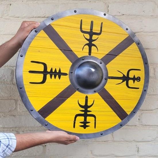 60.96 Cm Viking Wooden Shield for LARP, Cosplay Decor Handmade Medieval Round Shield Norse Mythology-Inspired Gift