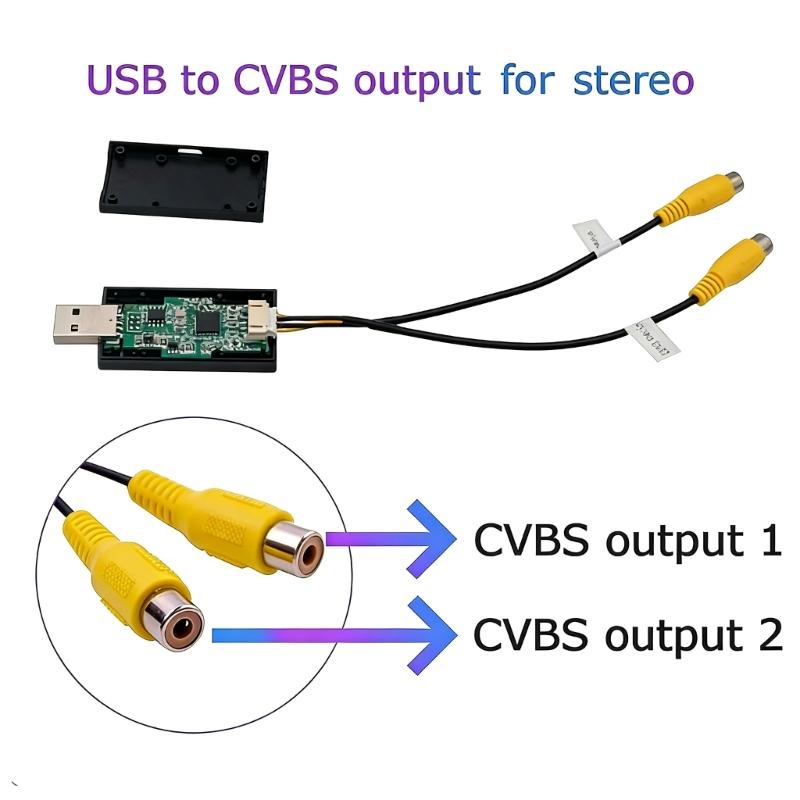 USB To CVBS Video Output Device For Vehicle Entertainment System With Jake To Headrest Display