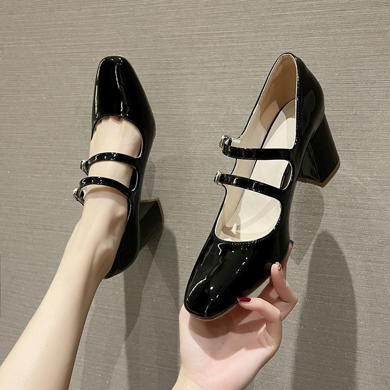 Rimocy Grube Wysokie Obcasy Buty Mary Jane Dla Kobiet Moda Czółenka z Podwójnym Paskiem z Klamrą Kobieta Wiosna Lato Nowe Buty ze Skóry Patentowej