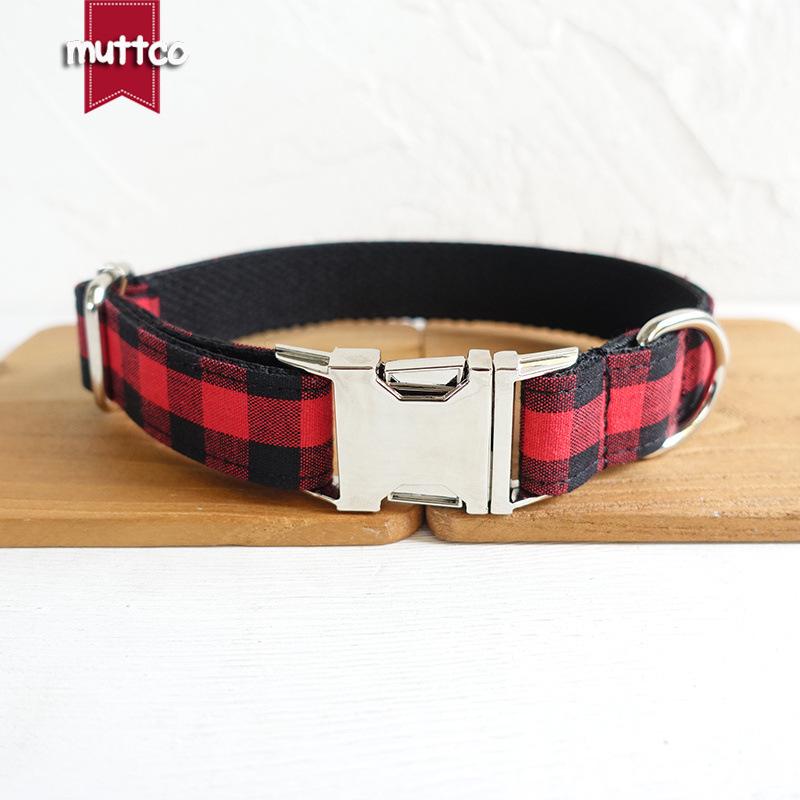 MUTTCO Adjustable Red & Black Plaid Dog Collar - UDC-074 Small красный