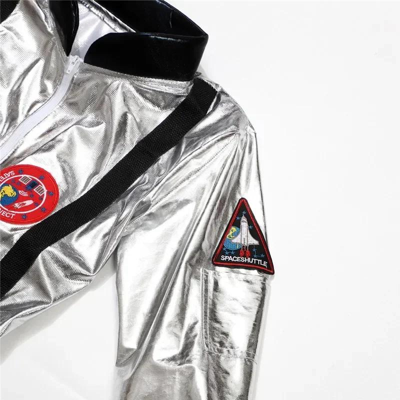 Boys Girls Astronaut Costume Silver Space Suit Halloween Role Play Costume for Kids Party Performance New Year Carnival Gift