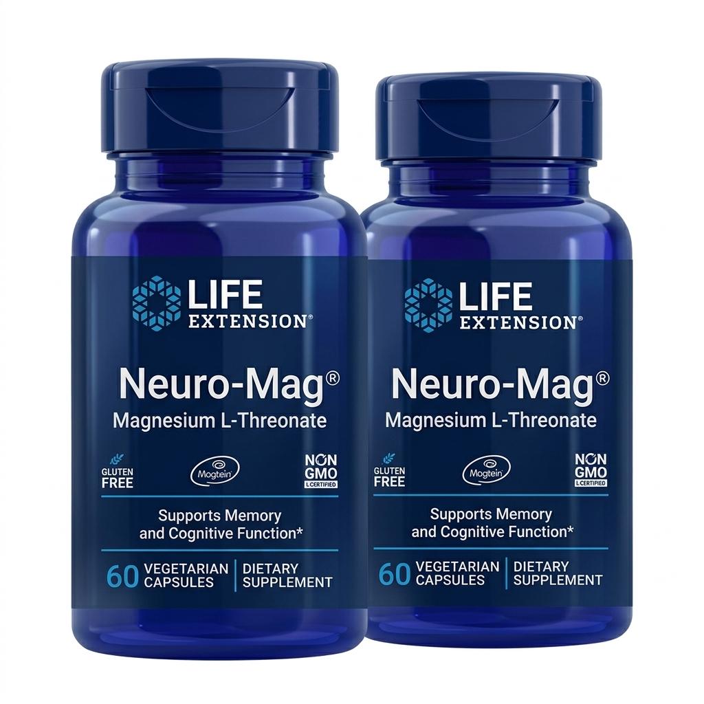 Neuro-Mag Horčík L-treonát, 60 vegetariánskych kapsúl | Pre ženy a mužov. Bez GMO, Bez lepku, Vegetariánske. 2pack