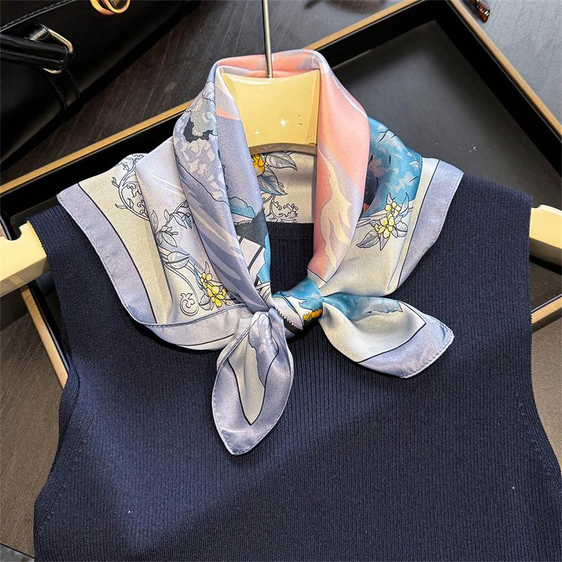 Luxury Shawl  100% Real Silk Square Scarf Women Designer Floral Print Neckerchief Female Hijab Bandana Headband