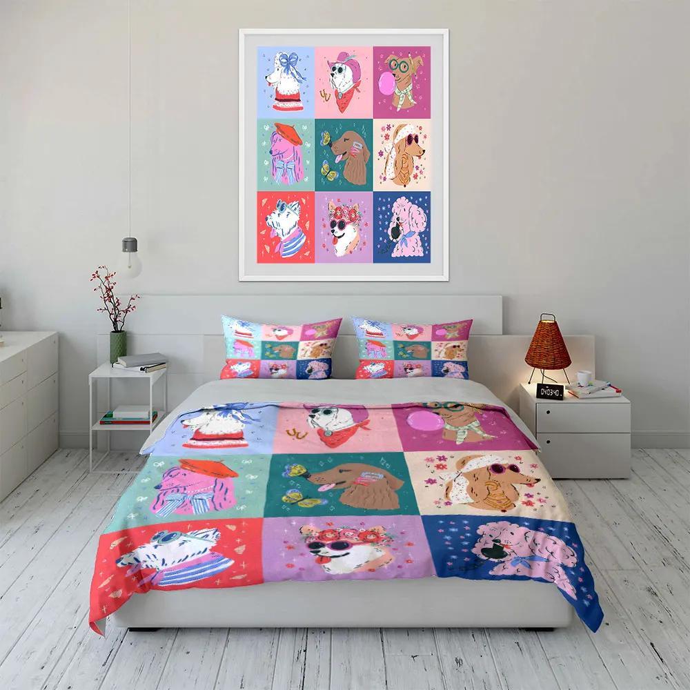 Stylish Dog Print Decor Set Soft Comfortable Duvet Cover Bedding Set Included 1*Duvet Cover & 2*Pillowcases gift