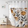 No Hook  Floral Pattern Shower Curtain With Snap-in Fabric Liner, Sheer Top Window, Waterproof Double Layer Bathtub Curtain