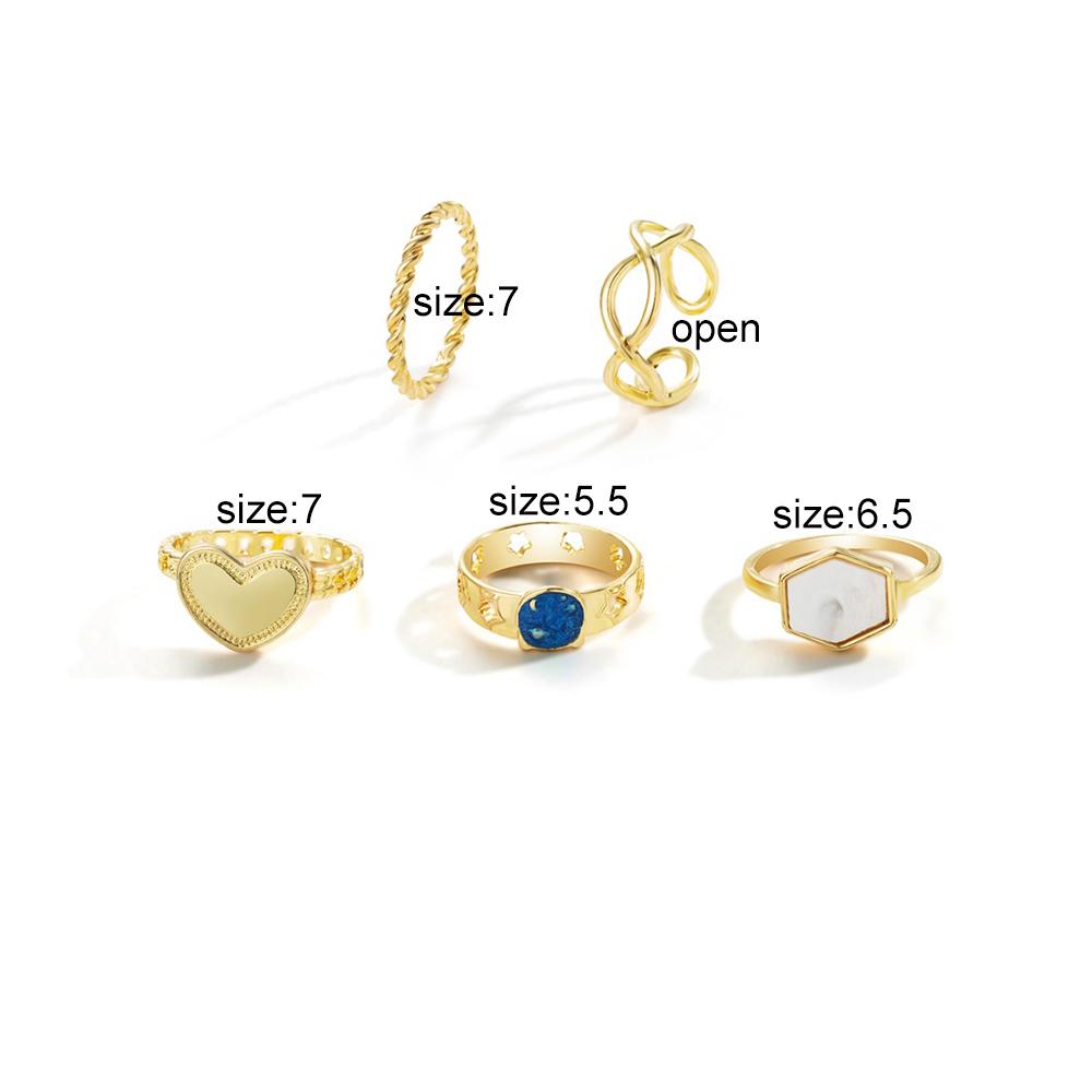 Módní Retro Ring Set Ženy Punk Metal Jednoduchá Osobnost Star Love Heart Ring Šperky dárek