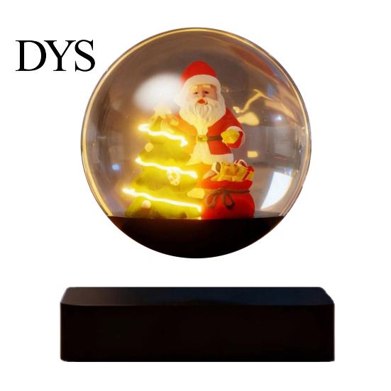 Floating Santa Ornament for Tabletop Magnetic Levitation Claus Ornament, Lighted Christmas Tree with Rotating Sleigh Base And Warm LED Lights Holiday