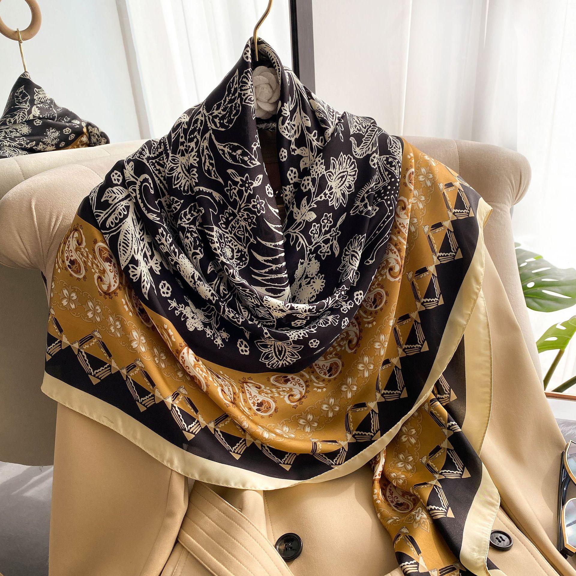 

Високоякісні розкішні шовкові шарфи пов язка на голову Шарфи шийний шарф для жінок ланцюжок шовковий шарф жіноча декоративна хустка 110-110cm