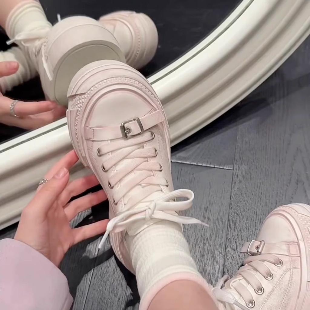 Old Lace-up Thick-soled Heightening Muffin Shoes Women's Leather Casual Korean Version Polished White Shoes Versatile Board Shoes Dirty Shoes