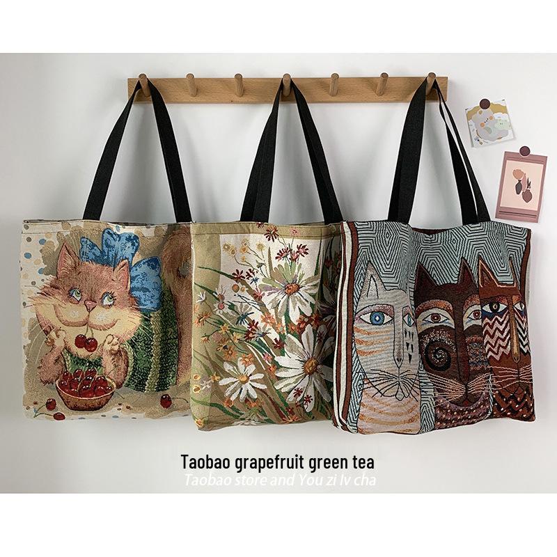 European & American Style Printed Canvas Bag: Large-Capacity Handbag, Cute Korean Shoulder Bag, Perfect for Moms & Students