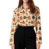 Women's Long Sleeve Button Down Shirt Casual Regular Fit Collared Top with Halloween Pumpkin Print Pattern for Seasonal Wear